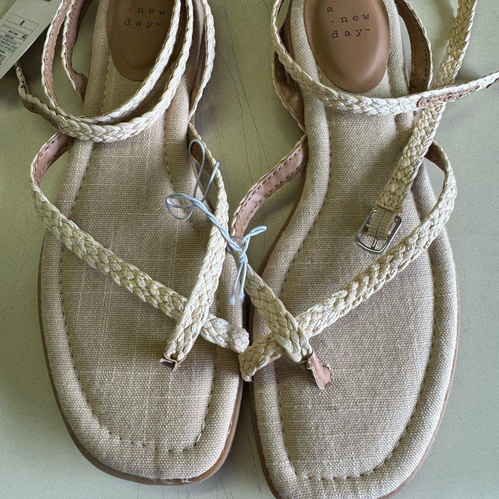 A new day Women's Luisa Ankle Strap Thong Sandels ~ Beige